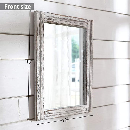 AAZZKANG Wall Mirror with Wood Framed Rustic Mirrors for Wall Rectangle Decorative for Bedroom Bathroom Living Room Entryway Farmhouse Hanging Small