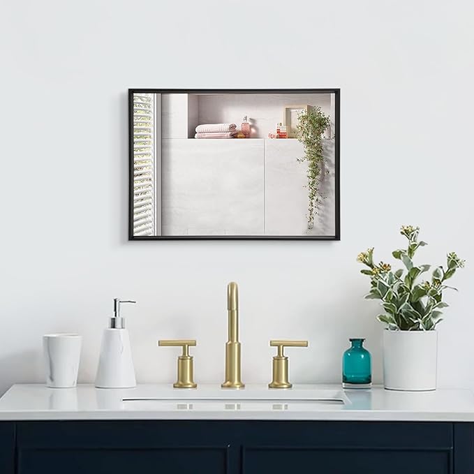 AAZZKANG Mirrors for Wall Rectangular Metal Framed Mirror Modern Decorative for Entryway Bedroom Living Room Bathroom Vertically or Horizontally Hanging Black Small