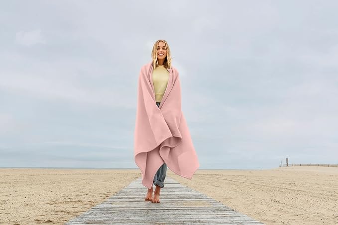 MV Sport Lightweight Sweatshirt Blanket Throw – Warm & Cozy, Breathable Oversized Fleece Knit, Couch, Bed, Travel, Cold Nights, and Outdoors – Soft Light Weight Blanket 54" x 84" Cameo Pink