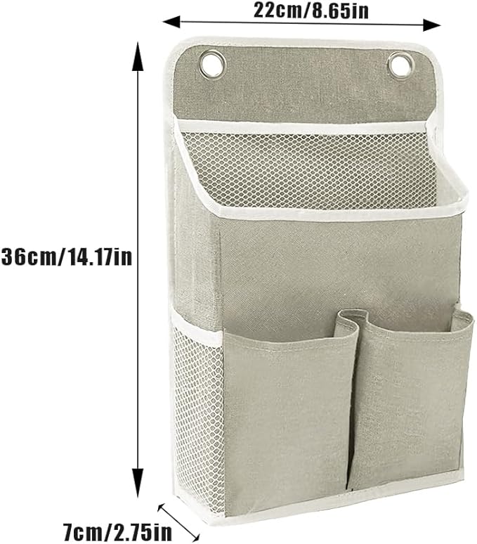 Wall Hanging Storage Bag, 2Pcs 5 Pocket Hanging Storage Bag Bedside Caddy Organizer for Bed for Bunk Bed Dorm Room Hospital, Holds Phone Glasses Book Remote, Fits Bed Rail Headboard, Grey