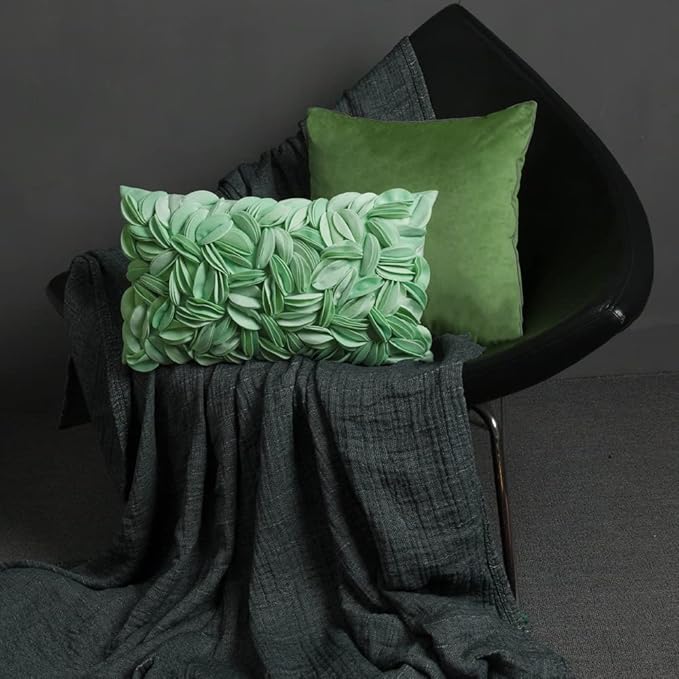 KINGROSE 3D Flower Accent Throw Pillow Cover Soft Pillow Case Sham Decorative Cushion Cover for Home Decor Sofa Couch Bedroom 12 x 20 Inches Solid Suede Mint Green