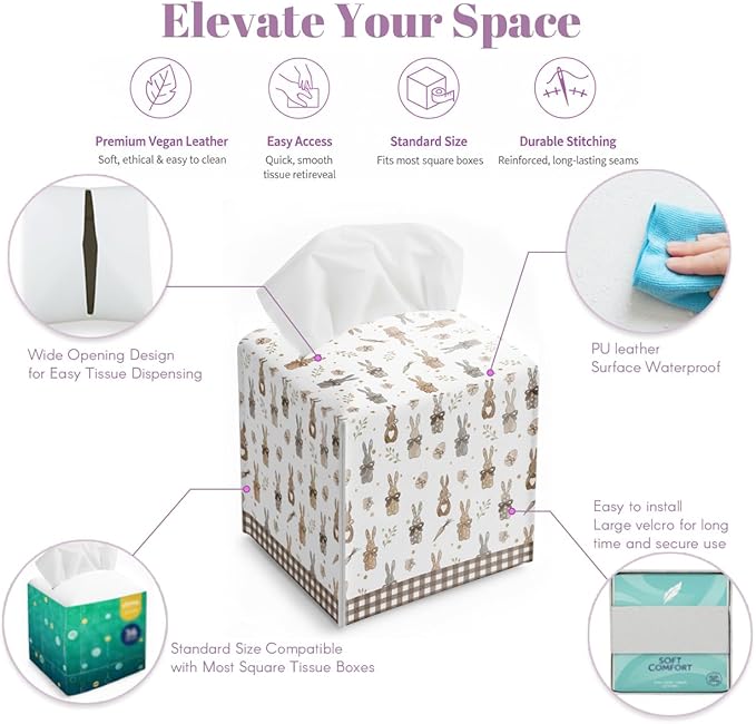 Easter Day Napkin Tissue Box Cover, Spring Carrots Bunny Waterproof Leather Paper Organizer Dispenser for Table Dining, Bathroom, Nightstand Vanity, Car, Housewarming Gift Ideas, M