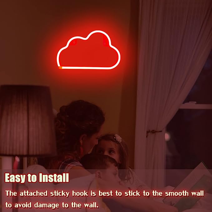 Cloud Neon Sign Red Cloud Light Sign for Wall Decor,Battery or USB Powered Clouds Shaped LED Sign Decoration Lights for Bedroom Aesthetic Teen Girl Kid Room Christmas Birthday Wedding Party