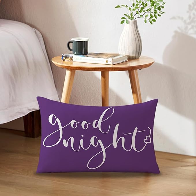 Bedding Decorative Lumbar Pillowcases Sweet Dreams Good Night Cushion Covers Sleep Themed Decorative Throw Pillow Covers 12''x20'',2Pack Super Soft for Bedroom Guest Room Housewarming Gifts (Purple)
