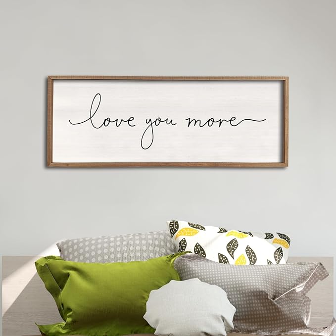 comurdyo Love You More Sign 40''×15'' Master Bedroom Above Over Bed Wall Decor Modern Farmhouse Large Vintage Wood Framed Hanging Over Bed Bedside Wall Art (Wood)