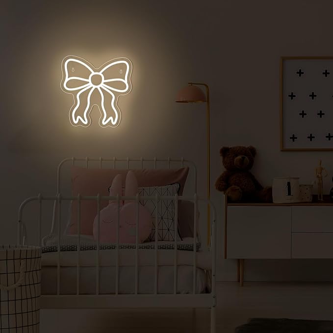 Retisee Bow LED Neon Sign Bedroom Women Room Neon Light Sign Coquette Aesthetic Home Wall Preppy Dorm Beauty Room Salon Decor Party Bar Decoration Gift for Her 11.8x11.8in (Warm White)