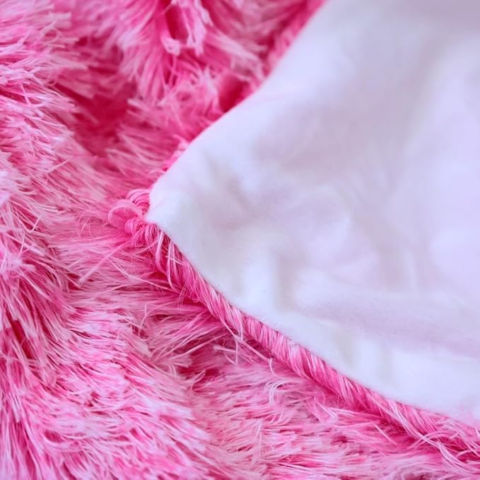 Plush Super Soft Blanket Bedding Sofa Cover Furry Fuzzy Fur Warm Throw Qulit Cozy Couch Blanket for Winter (51"x63",Rose Pink and White)