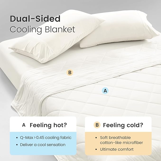 Cozy Bliss Cooling Blanket for Hot Sleepers Queen Size, Q-Max 0.45 Cooling Comfort, Cold Blankets for Night Sweats Sleeping, Ultra-Cool Lightweight Breathable Summer Blanket for Bed Off White