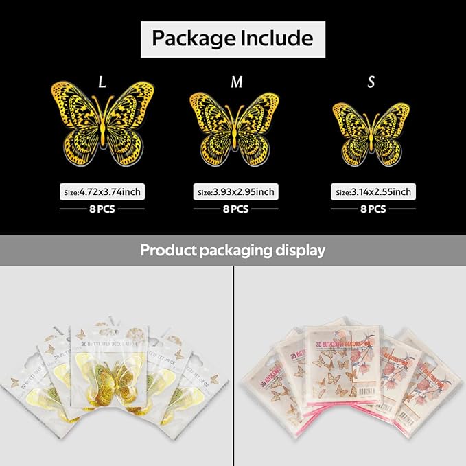 Gold Butterfly Wall Sticker - 60pcs Butterflies Mural Wall Stickers for Home Room Decoration, Brithday Wedding Party Festival Decorations Reusable Removable Decor