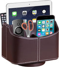 PU Leather Remote Control Holder,360 Degree Spinning Desk TV Remote Caddy,Desk Organizers and Accessories,for Controller,Media,Mail,Calculator,Mobile Phone,Pen Storage Holder(Brown)