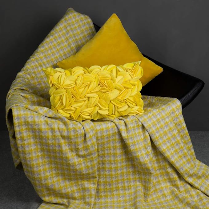 KINGROSE 3D Floral Decorative Couch Throw Pillow Cover Handmade Solid Cushion Cover Soft Pillow Case Sham 12 x 20 Inches Velvet York Yellow