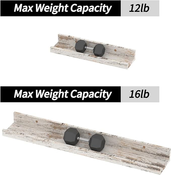 Giftgarden 24 Inch Wall Mounted Floating Shelves Set of 5, Distressed White Wood Wall Shelves for Bathroom, Bedroom, Kitchen, Living Room Storage and Decoration, Rustic Wooden Picture Ledge