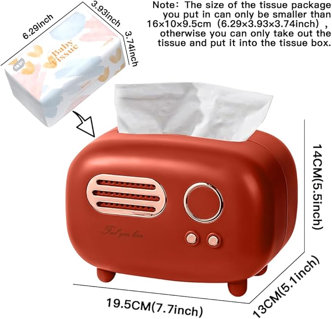 SGVAHY Retro Radio Shape Tissue Cover Box - Unique Multifunction Tissue Box for Kitchen, Bedroom, Office, Parlor, Bathroom Decoration - Creative Gift (Red)