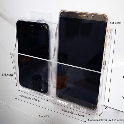 Acrylic Cell Phone Storage Holder Wall Mount TV Remote Control Media Storage Box Organizer (Transparent, 2 Solts)