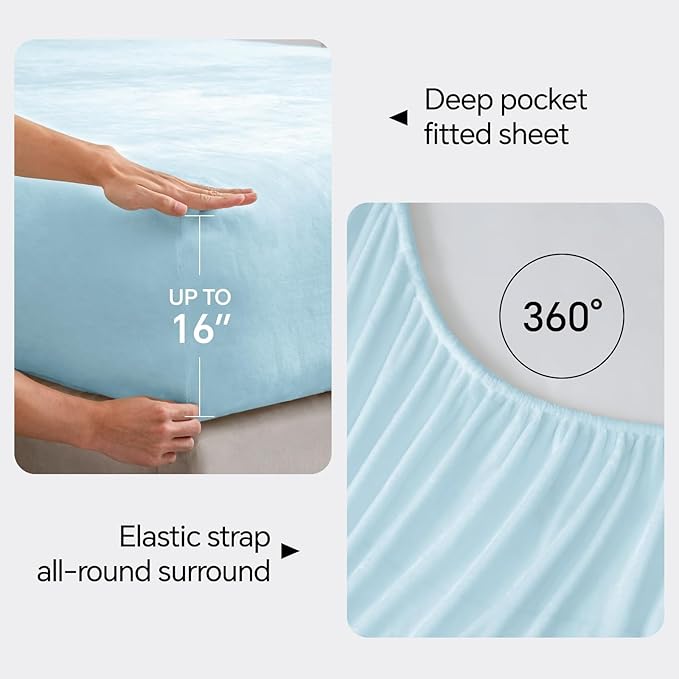 BEDELITE Flannel Sheets Twin Size Blue - Super Soft Fleece Sheets Set Fluffy Extra Plush, 3 Piece(Include Fitted Sheet, Flat Sheet, 1 Pillowcase)