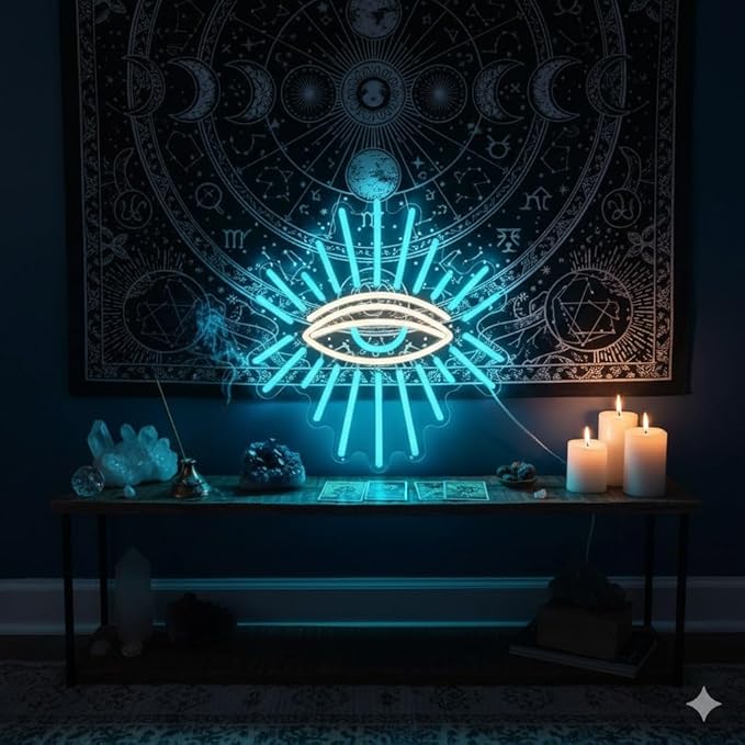 Evil Eyes Neon Signs for Wall Decor, Dimming LED Blue Goth Eyes Neon Signs, Bohemian Wall Decor Witchy Decor USB Neon Wall Signs for Bedroom Meditation Decor Charm Gift Unique Home Christmas Gift(11.8x13in)