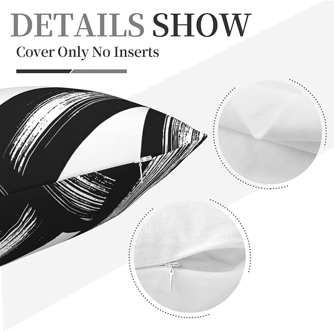 Black and White Abstract Striped Throw Pillow Covers 18x18 Set of 4, Modern Art Boho Lines Decorative Square Pillow Cases for Farmhouse Living Room Sofa Bed Couch, Spring Easter Minimalist Home Decor