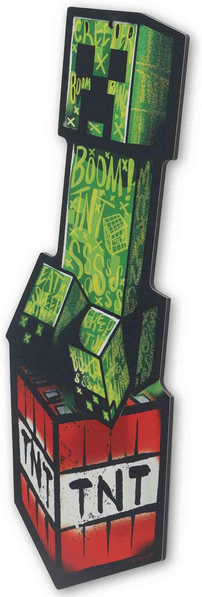 Open Road Brands Minecraft Creeper Metal Sign - Minecraft Creeper Sitting on TNT Block Graphic for Gaming Rooms and Kids’ Decor