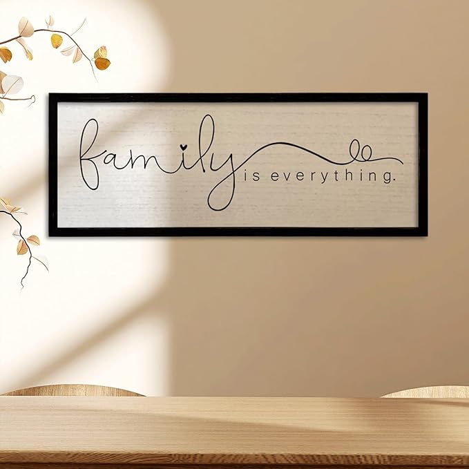 TQianJiang Family is Everything Wall Decor Art 24"X10" Living Room Sign Large Wood Framed Wall Hanging (Black)