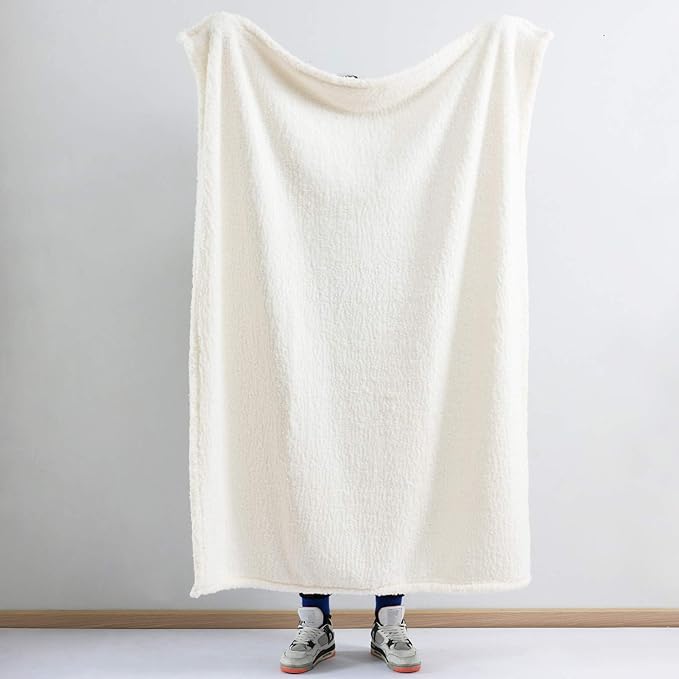 Ultra Soft Cozy Sherpa Throw Blanket, Solid Antique White Light Weight Warm Decorative Boho Style Plush Throw Blanket Cover for Sofa, Couch, Bedroom,Travel, Pattern Reversible, 50”x60”