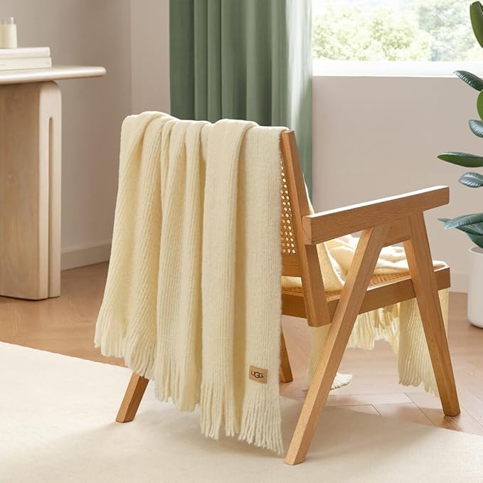UGG Knit Throw Blanket – Soft Lightweight Throw Blanket for Couch, Bed Throws or Luxury Home Decor, Blankets & Throws for Home, Living Room and Bedroom, 50" x 70" (Margot) (Yellow)