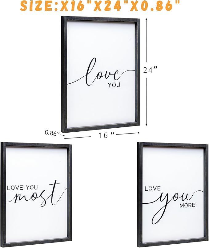Love You More Sign Set - I Love You & More Wall Decor for Bedroom & Living Room (Black, 16"x24")