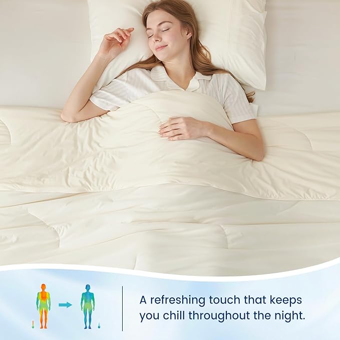 Cozy Bliss Cooling Comforter King Size, Reversible Lightweight Cooling Blankets for Hot Sleepers and Night Sweats, Q-Max>0.45 Soft Breathable Silky Smooth Summer Comforter, Snow Ivory, 106"x90"