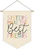 Girls Room Wall Art Decor,Toddler Girl Room Cute Pink Nursery Bedroom Playroom Canvas Banner Decorations,Sisters Make The Best Friends Wall Hanging Pennant Flag Banner