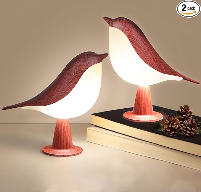 VoMii Bird Desk Lamp Set of 2, Small Table Lamp Cordless Touch Dimmable Night Light with 3 Color Temperature, Cute Lamps Rechargeable, for Bedroom Bedside Nightstand, Room Decor, Bird Gifts
