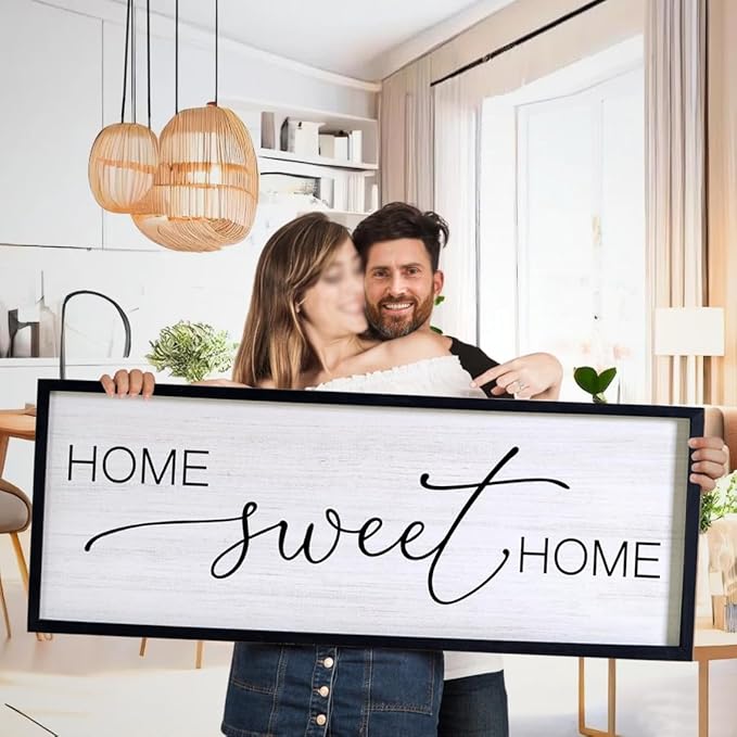 Home Sweet Home Decorative Rustic Sign & Plaque Framed Wall Art for Couples, 40''×15'' Vintage Farmhouse Wooden Horizontal Home Sweet Home Wall Decor Above Bed, Cottagecore Wedding Gift