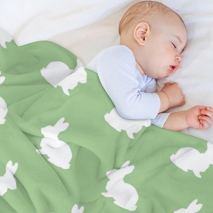 ITFRO Easter Gift Flannel Fleece Throw Blanket for Couch 50x60 Inch Cute Rabbit Mother's Day Ultra Soft Polyester Blanket All Seasons for Bed Sofa (Rabbit Green)
