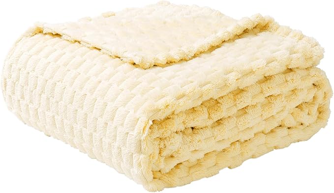 FY FIBER HOUSE Fleece Throw Blanket for Couch 300GMS Super Soft Plush Fuzzy Blankets Lap Blanket for Office Sofa, 50x60 Inches, Light Yellow