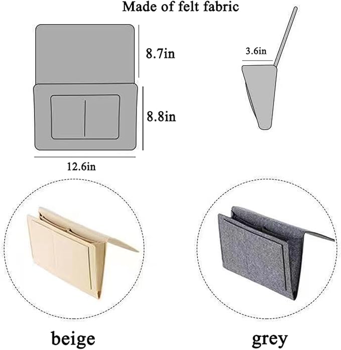 Bedside Caddy,Felt Bed Side Caddy Organizer With 5 Pockets For Remote,Bed Pockets Bedside Storage Can Hold Tablet Magazine Book Phone And Fruit,For Bed,Sofa,Desk (beige)