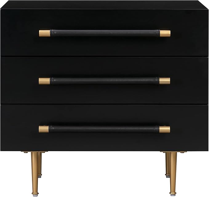 Tov Furniture Trident 3-Drawer Nightstand (Black) | Bedside Table with Storage