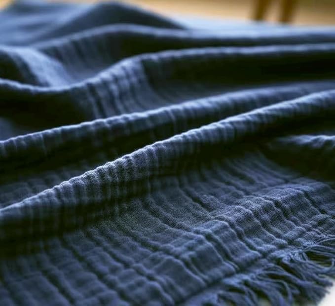 KyraHome Muslin Blankets for Adults, Kids, 60"x80", 100% Organic Cotton Large Cotton Throw Blankets for Couch, Plant Dyed Breathable Lightweight Gauze Blankets, All Season (Navy Blue)