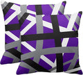Emvency Set of 2 Throw Pillow Cover Purple Black Stripes Grey White Design Retro Decorative Pillow Case Striped Home Decor Square 18x18 Inch Cushion Pillowcase