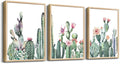 TTHYUEWS Wall Art For Living Room Wood Framed Wall Decor For Bedroom Canvas Framed Prints Art Green Succulent Cactus Wall Paintings Leaves Pictures Artwork Office Wall Art Kitchen Home Decoration