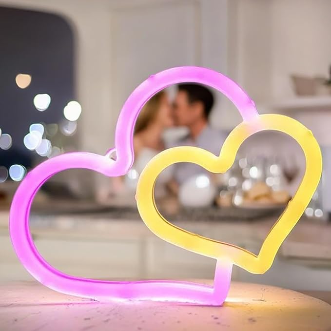BRIGHTDECK Heart Neon Signs, Pink Heart Neon Sign Battery Operated or USB Powered Decorations Lights, LED Wall Décor for Birthday Gift, Wedding, Party, Home Decor