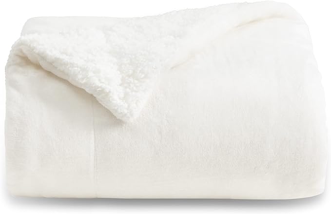 Bedsure GentleSoft Sherpa Fleece Twin Size Blanket for Couch, Non-Heated, Thick and Warm Throw for Women and Men, Soft Fuzzy Plush Twin Blanket for Winter, White, 60x80 Inches