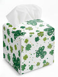 St.Patrick's Day Napkin Tissue Box Cover, Watercolor Shamrock Waterproof Leather Paper Organizer Dispenser for Table Dining, Bathroom, Nightstand Vanity, Car, Housewarming Gift Ideas, E