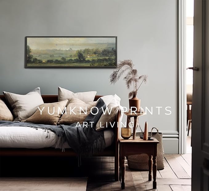 Unframed Rolled Vintage Farmhouse French Country Bedroom Wall Decor Above Bed - 10x30" - Wall Art Over the Bed - Panoramic Landscape Pictures Sign - Canvas Long Narrow Green Nature Wall Art