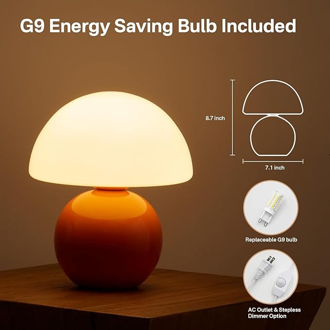 Mushroom Lamp Table Lamp for Bedroom,Desk Bedside Small Lamps for Living Room Night Stands,Mushroom Decor Cute Mini Modern Mid Century Lamps,Unique Aesthetic Home Living Room Decor(Orange)