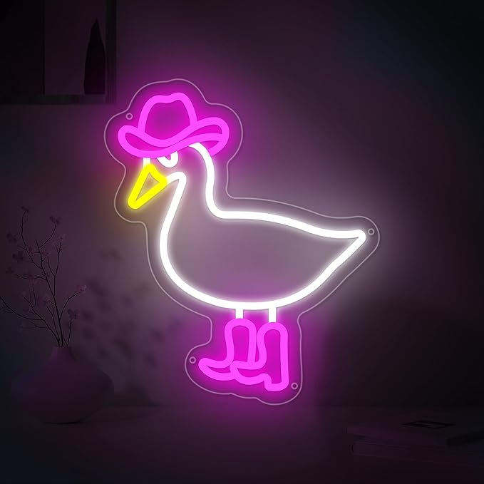 Duck Neon Sign for Wall Decor, Cowgirl Duck Neon Light with Dimmer and USB, Gift for Girls Led Light Up Sign for Bar, Hotel, Cafe, VIP Room, Home Decoration