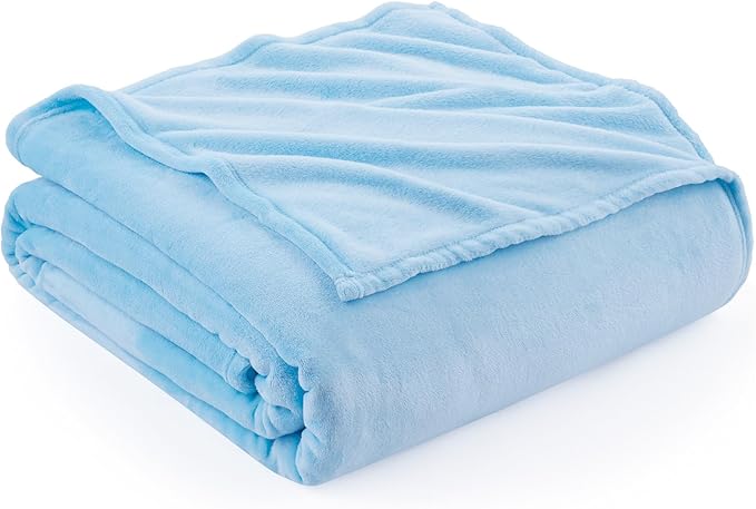 Hansleep Fleece Light Blue Throw XL Blanket, Super Soft Flannel Fuzzy Plush Cozy Blanket for All Seasons, Light Blue, Throw XL 50x70 Inches