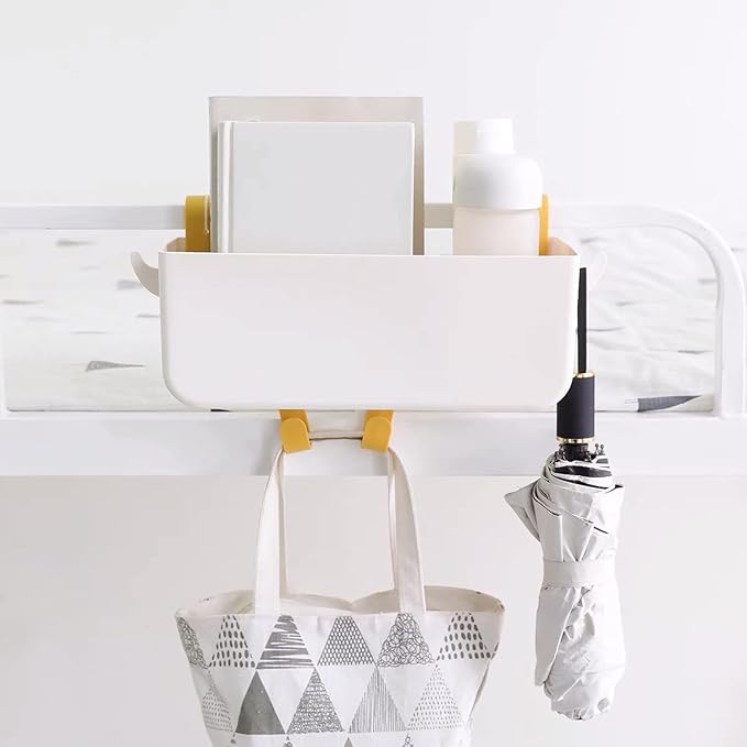 Bedside Hanging Caddy, Plastic Hanging Storage Shelf Holder Organizer for Phone Glasses Bottle Office Supplies in Dorm Room Bathroom Camper Rv - White (Caddy)