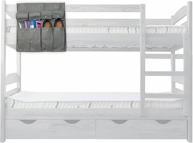 Gilbins Bedside Storage Caddy Cotton Canvas Bed Storage Pocket Bedside Organizer Hanging Bunk Organizer for Camp, College Dorm Rooms Grey