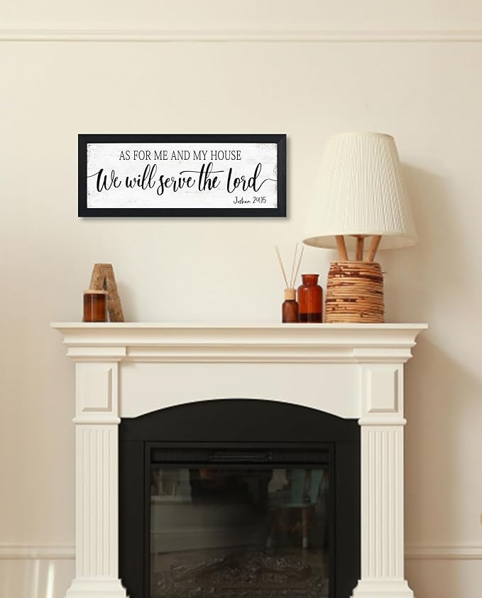 As for Me and My House We Will Serve the Lord Sign: Bible Verse Sign Christian Wall Art Framed Small Plaque Rustic Family Signs Country Farmhouse Wall Decor for Dining Room Living Room 6" x 14.5"