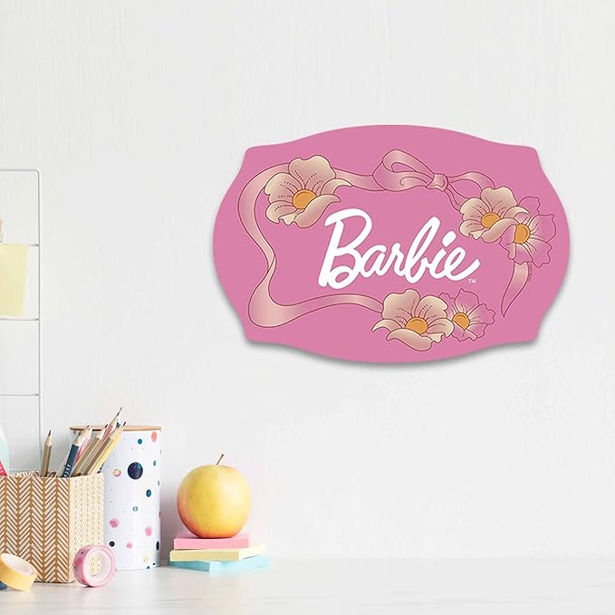 Mattel Barbie Logo Wood Wall Decor - Fun Floral Barbie Wall Art for Bedroom or Play Room