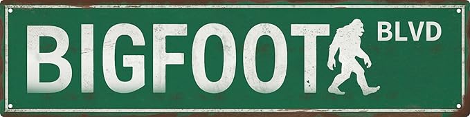 Bigfoot Blvd Metal Sign 4x16in Funny Rustic Plaque for Cabin Road Outdoor Adventure Wall Art
