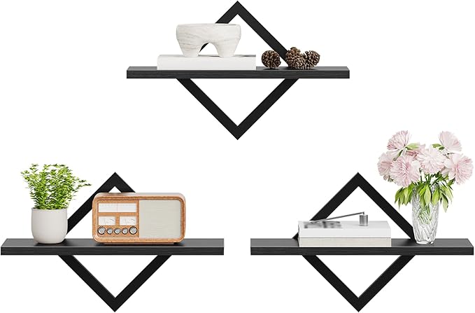Floating Shelves for Wall, Set of 3 Wall Mounted Storage Shelves for Living Room, Bedroom, Kitchen, Bathroom, Black TBJ03P3BB